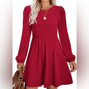 NWT Burgundy dress with rounded neck and empire waist size medium